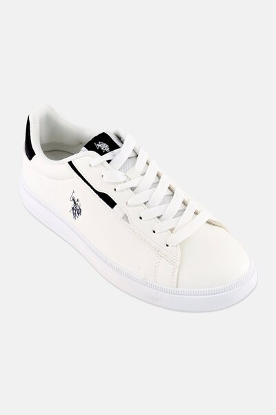 U.S. Polo Assn. حذاء كاجوال برباط وشعار العلامة التجارية للرجال، أبيض