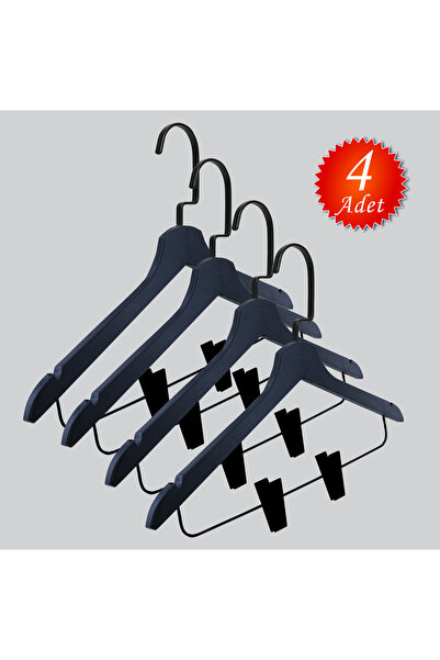 NYN Wooden (Black Hook Lama) Hangers for Blouses, Skirts, and Pants, 4 Pieces