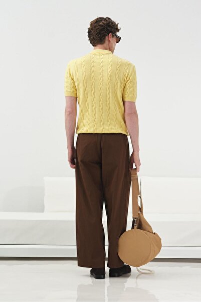 GIESTO texturat TRICOU TRICOTAT cu model GALBEN CU GULER POLO
