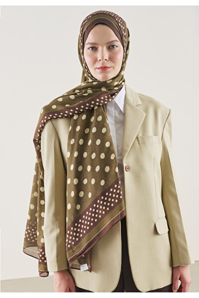 Freshscarfs Χακί Σάλι Ράμι με Μοτίβο Πουά
