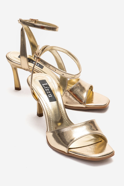 Lizzu Kadın Altın Renk Burun Açık Bilekten Baretli Topuklu Ayakkabı Paris