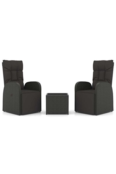 vidaxl Set șezlonguri grădină, 3 piese, negru, poliratan&oțel