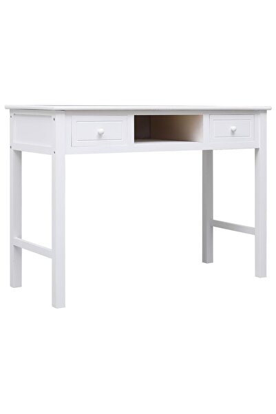 vidaxl Birou, alb, 108x45x76 cm, lemn masiv de paulownia