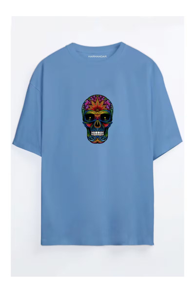 ZEMLİYA Unisex "Πολύχρωμο Κρανίο" με τύπωμα Μπλουζάκι - Μοντέρνο Στυλ