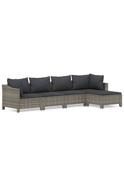 vidaxl Set mobilier de grădină cu perne, 5 piese, gri, poliratan