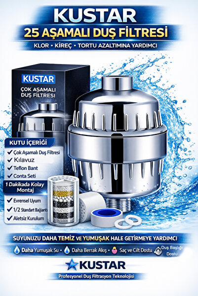 KUSTAR Krom Duş Filtresi – Kireç Önleyici & Klor Azaltıcı Arıtmalı Duş Başlığ...
