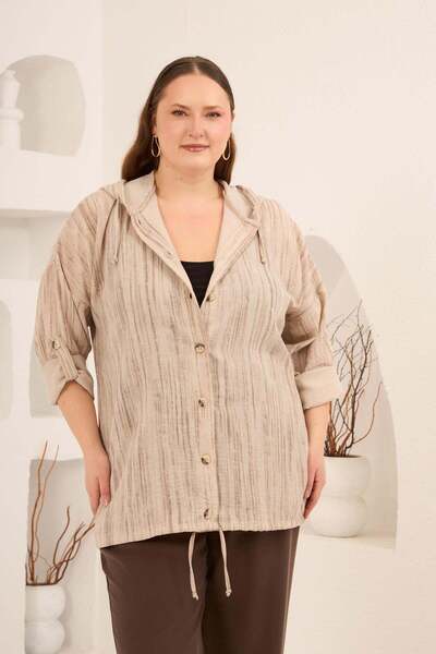 RMG Jachetă cu glugă și detalii cu epoleți, mărime mare, bej