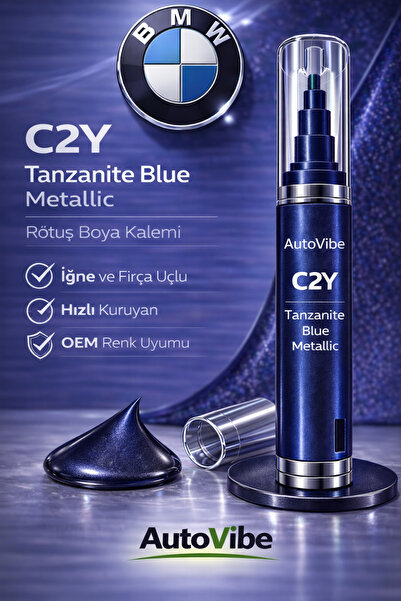 AutoVibe BMW Rötuş Boya Kalemi C2Y BLUESTONE Blue Metallic – Tanzanit Mavi Me...