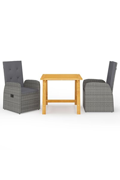 vidaxl Set de masă pentru grădină, 3 piese, gri