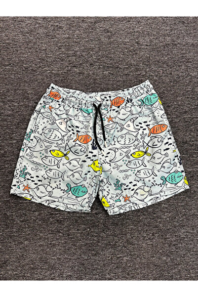 Toptantekstilcim Balık Desenli Deniz Şortu