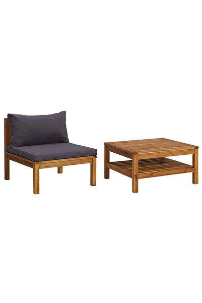 vidaxl Set canapea de grădină, 2 piese, perne gri închis, lemn acacia