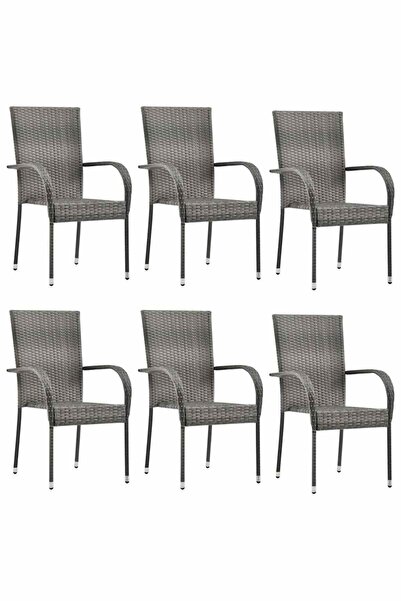 vidaxl Scaune de exterior stivuibile, 6 buc., gri, poliratan