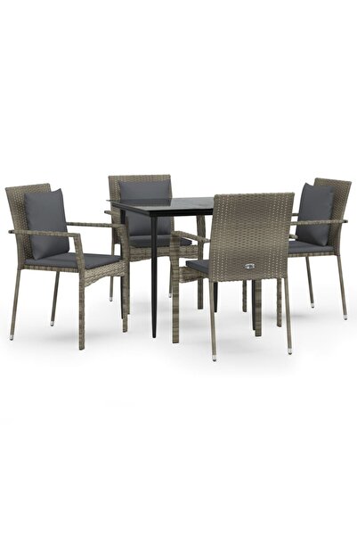 vidaxl Set mobilier grădină cu perne, 5 piese, negru și gri, poliratan