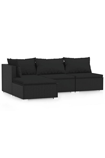 vidaxl Set mobilier relaxare grădină 4 piese cu perne poliratan negru