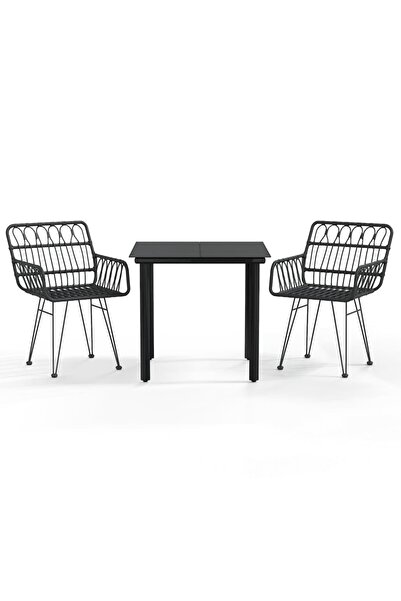 vidaxl Set mobilier de grădină, 3 piese, negru, poliratan