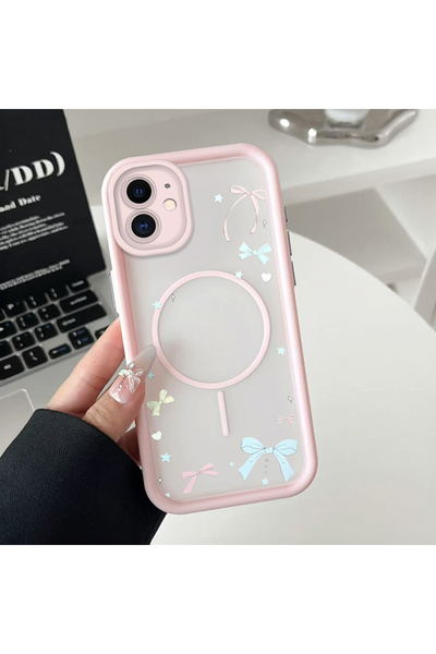 SLIMFELT iPhone 12 Uyumlu Sade Fiyonk Desenli Şeffaf Manyetik Kılıf, Darbeye ...