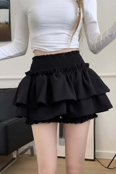 Köstebek Чорні багатошарові шорти з рюшами у стилі гранжу, міні-спідниця в ст...