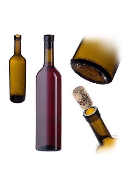KADAX Wine Bottle with Bordeaux Cork 0.75L 750ml Wine Bottles Cider Glass