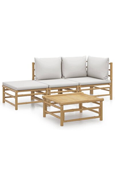 vidaxl Set mobilier de grădină cu perne gri deschis, 4 piese, bambus