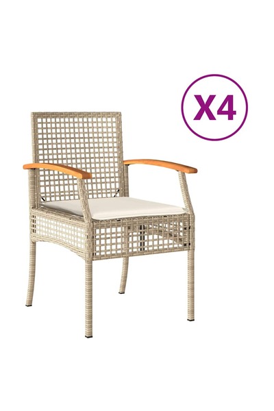 vidaxl Scaune de grădină cu perne, 4 buc., bej, poliratan/lemn acacia
