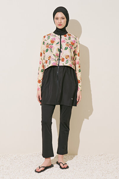 Manuka Zippered 3-piece purple floral swimsuit set