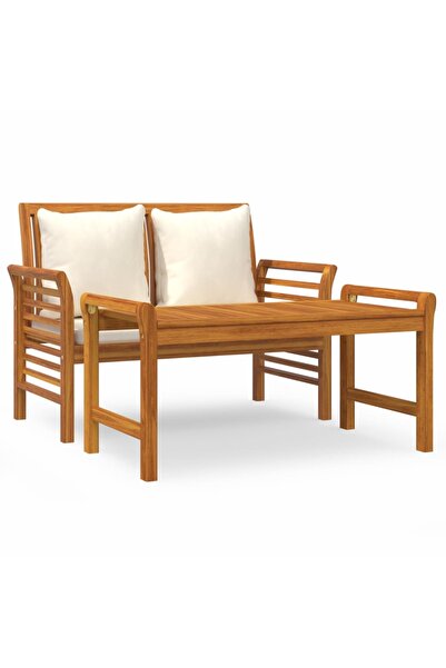 vidaxl Set mobilier grădină cu perne alb crem, 2 piese, lemn masiv
