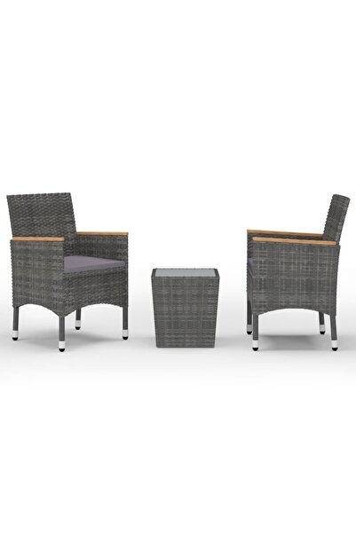 vidaxl Set mobilier bistro, 3 piese, gri, poliratan/sticlă securizată
