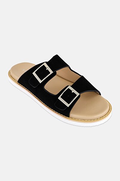 London Fog Men Suede Slip On Arabic Sandals, Black