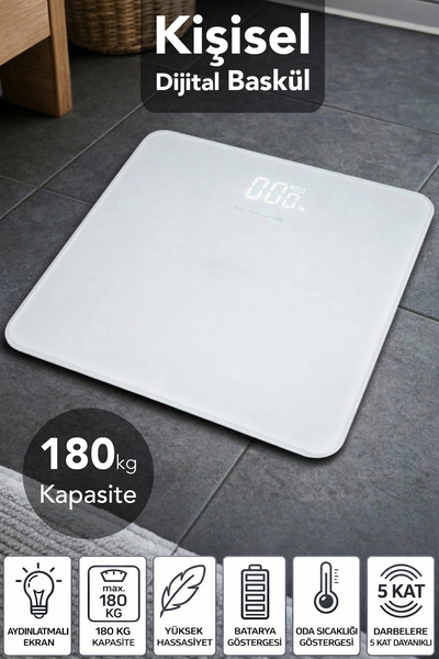 Meleni Home LED Ekran Cam Dijital Baskül - 180kg Kapasiteli Kişisel Hassas Ki...