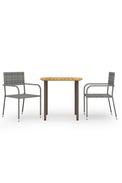 vidaxl Set mobilier de grădină, 3 piese, gri, poliratan