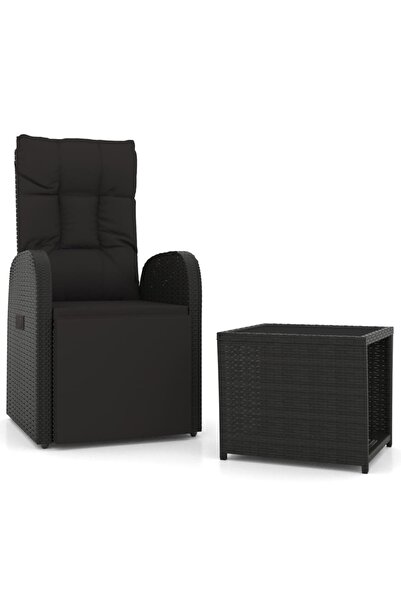 vidaxl Set șezlonguri grădină, 2 piese, negru, poliratan&oțel