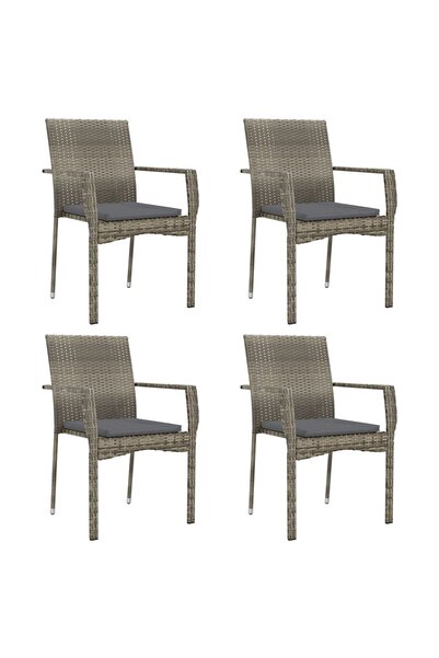 vidaxl Scaune de grădină cu perne, 4 buc., gri, poliratan