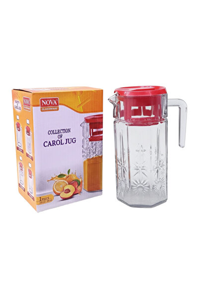 Tımmy Carol Glass Jug with Lid Decorative Clear Beverage Pitcher Durable Wate...