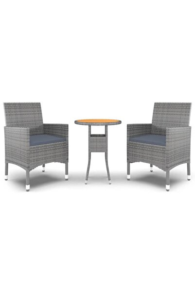 vidaxl Set mobilier de grădină, 3 piese, gri, poliratan