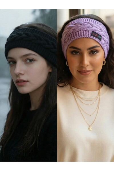 Saç bandı 2'li set siyah-lila