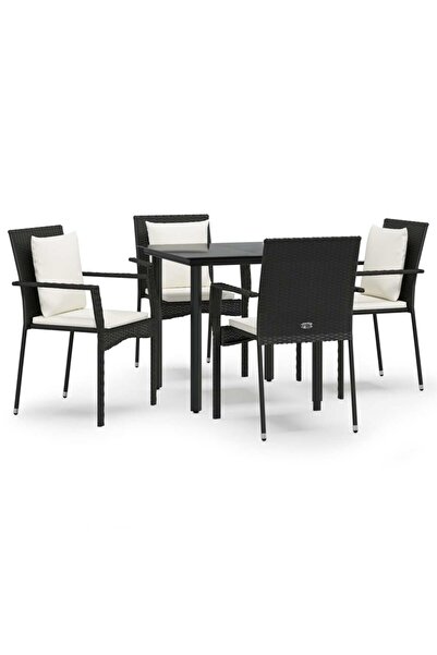 vidaxl Set mobilier de grădină cu perne, 5 piese, negru, poliratan