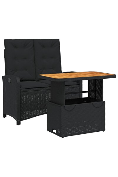 vidaxl Set mobilier de grădină cu perne, 2 piese, negru, poliratan