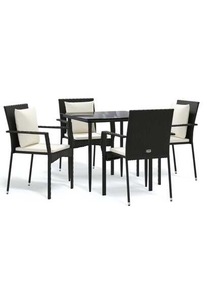 vidaxl Set mobilier de grădină cu perne, 5 piese, negru, poliratan