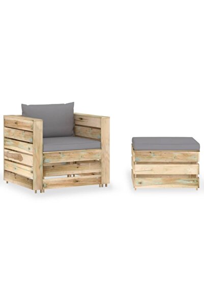 vidaxl Set mobilier de grădină cu perne, 2 piese, lemn verde tratat