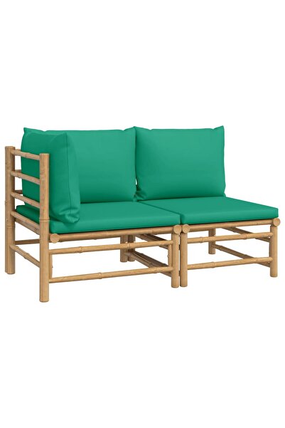vidaxl Set mobilier de grădină cu perne verzi, 2 piese, bambus