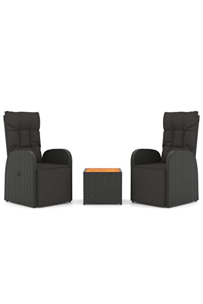 vidaxl Set șezlonguri grădină, 3 piese, negru, poliratan&lemn acacia