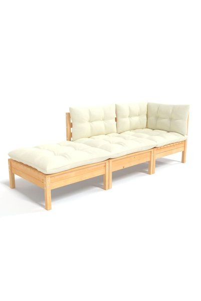vidaxl Set mobilier grădină cu perne crem, 3 piese, lemn masiv de pin