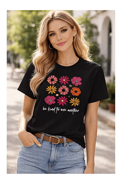 ZEMLİYA Unisex T-shirt  "Λουλούδια " με τύπωμα - Μοντέρνο Στυλ