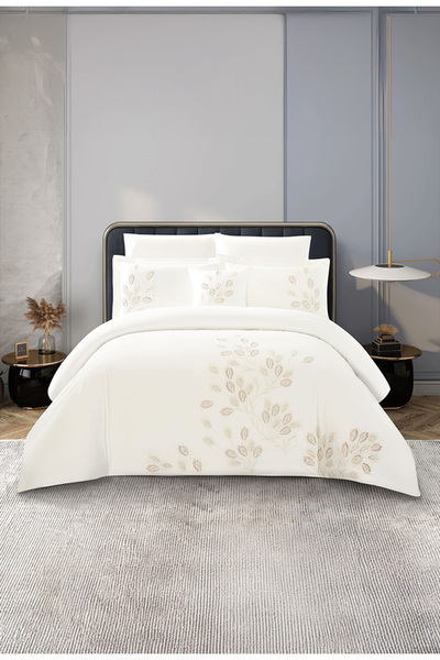 Melen مفارش ميلين |طقم لحاف مزدوج فندقي قطن 9 قطع – مطرز بحشوة متحركة - لينوف...