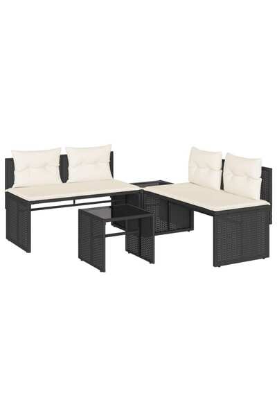 vidaxl Set mobilier de grădină cu perne, 4 piese, negru, poliratan