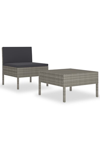 vidaxl Set mobilier de grădină cu perne, 2 piese, gri, poliratan