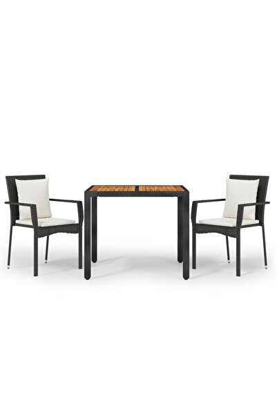 vidaxl Set mobilier de grădină cu perne, 3 piese, negru, poliratan