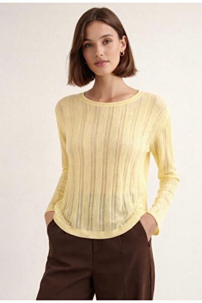 lisa % 100 Viskon İnce Fitilli Uzun Kollu Triko Bluz - Baharlık