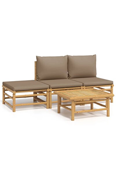 vidaxl Set mobilier de grădină cu perne gri taupe, 4 piese, bambus