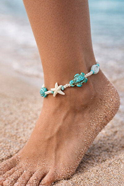 Home خلخال بتصميم البحر البوهيمي - خلخال مزين بتفاصيل صدفة السلحفاة ونجم البحر